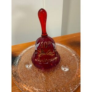 Viking Glass Ruby Red 40th Anniversary Bell Hand Painted Doves Vintage 6 inch